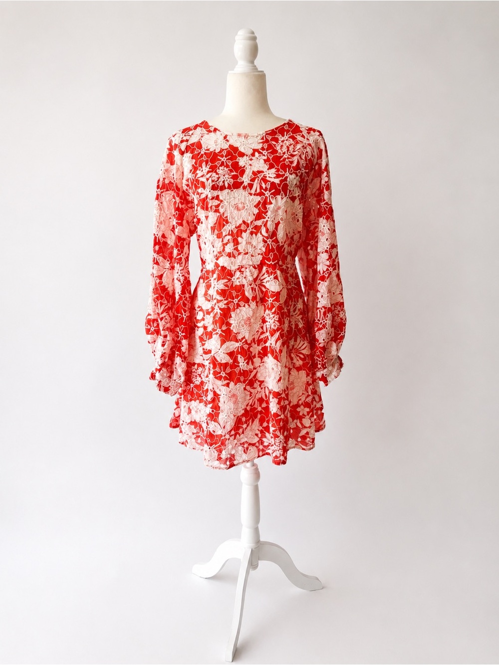TOPSHOP Red & Cream Floral Cut-Out Mini Dress